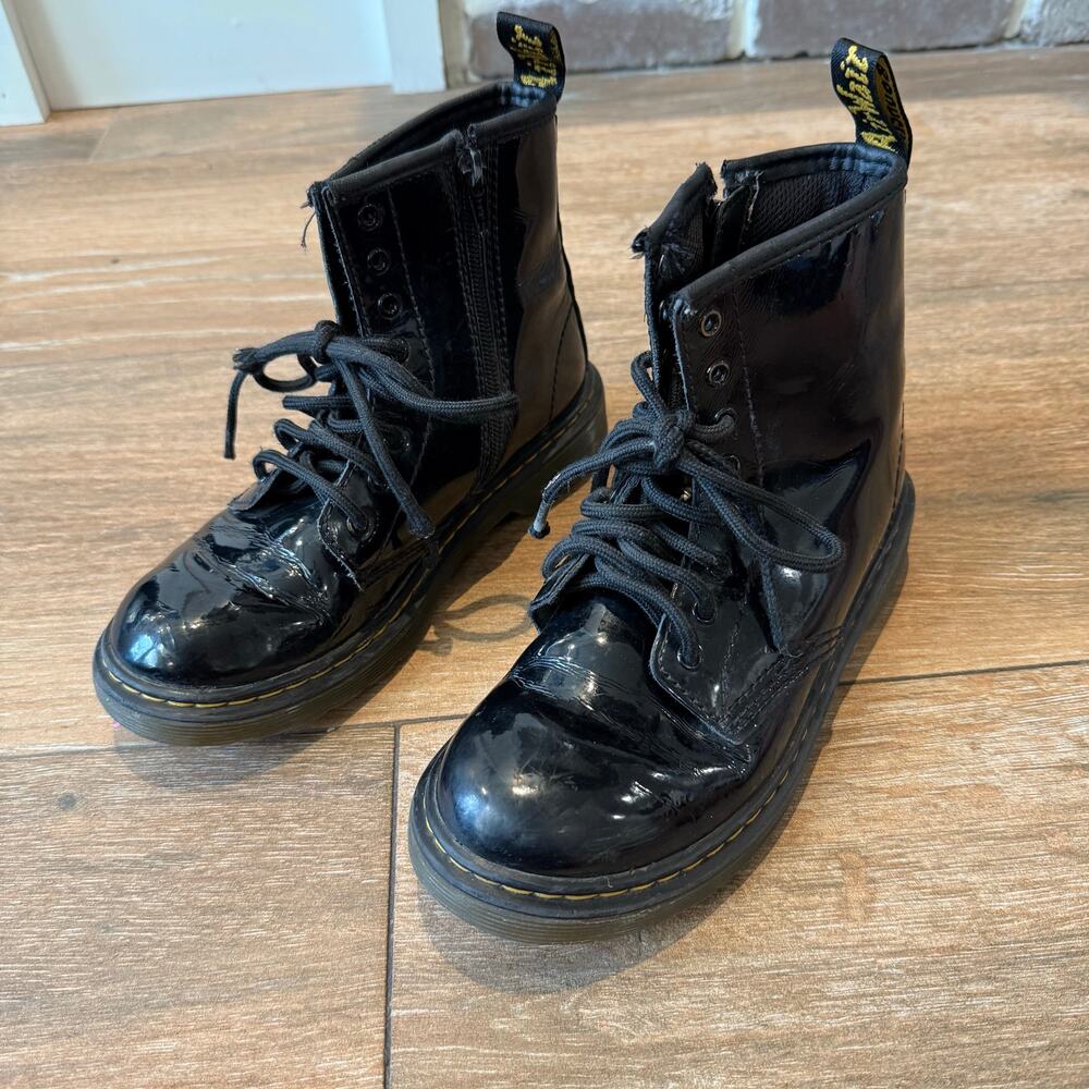 Dr. Martens Kids Black Patent Leather Boots Size 3 | Combat Zip Lace Up Girls